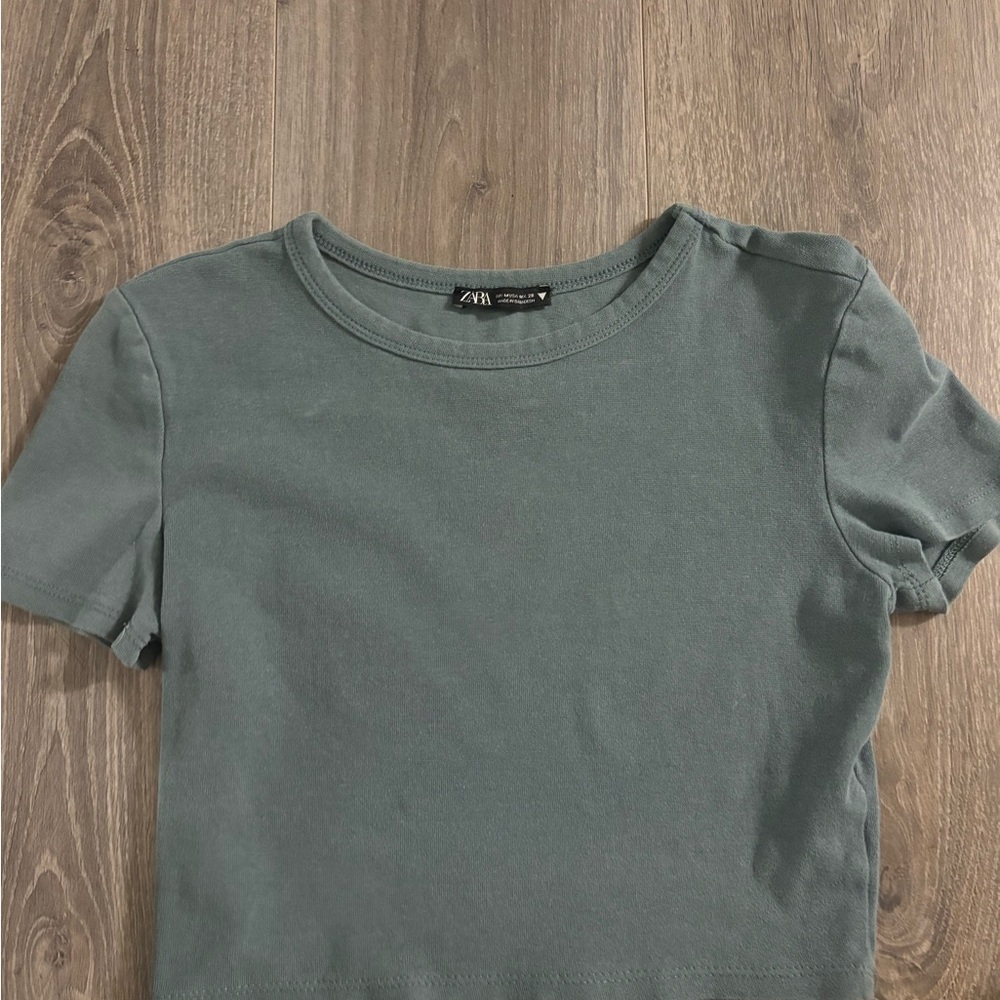 Zara Sage Green Crew Neck Tee